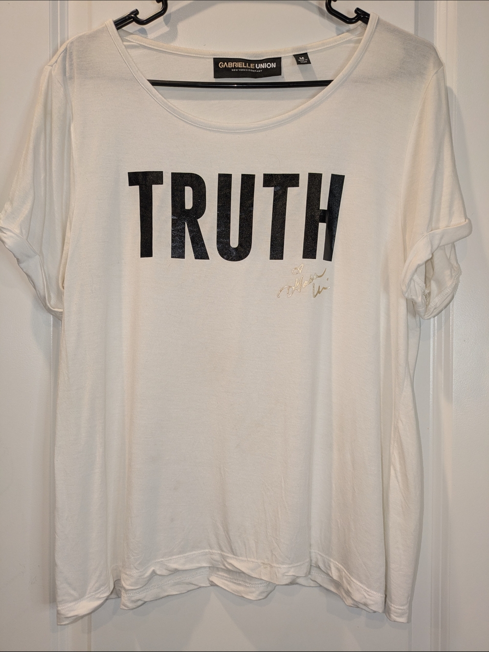 Gabrielle Union Truth Graphic Tee White Short Sleeve Top Size Medium